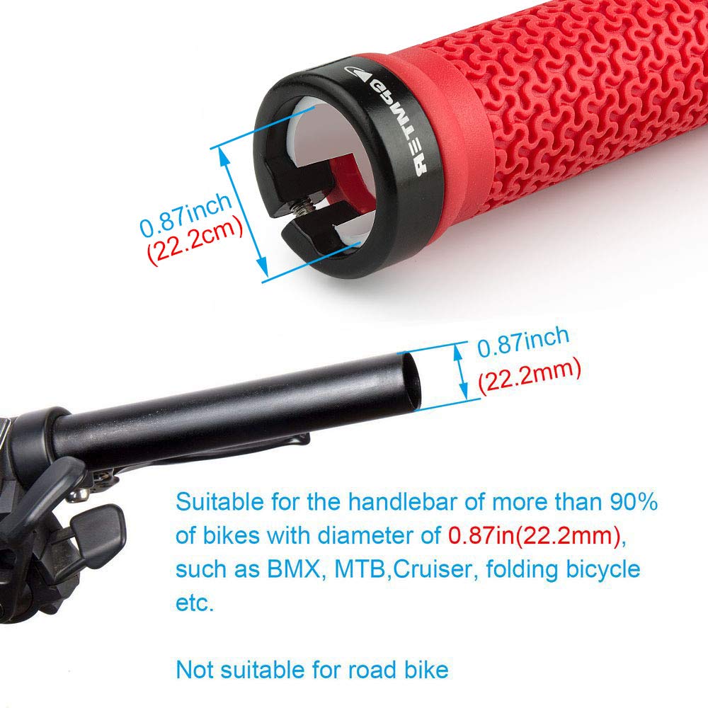 Bike Handlebar Grips, Single Lock on Bicycle Handle Bar, for BMX, Mountain, MTB, Beach Cruiser, Scooter, Folding Bike, Soft Non-Slip-Rubber Hand Grip Comfortable Ergonomic