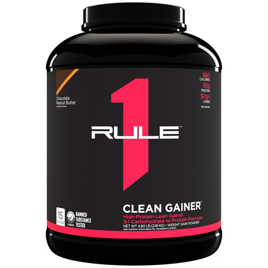 Rule One Proteins, R1 Clean Gainer - High-Protein Lean Gain Formula with 560 Calories, 30g of Full-Spectrum Protein, Over 90g Carbs, Under 6g of Fat (15 Servings, Chocolate Peanut Butter)