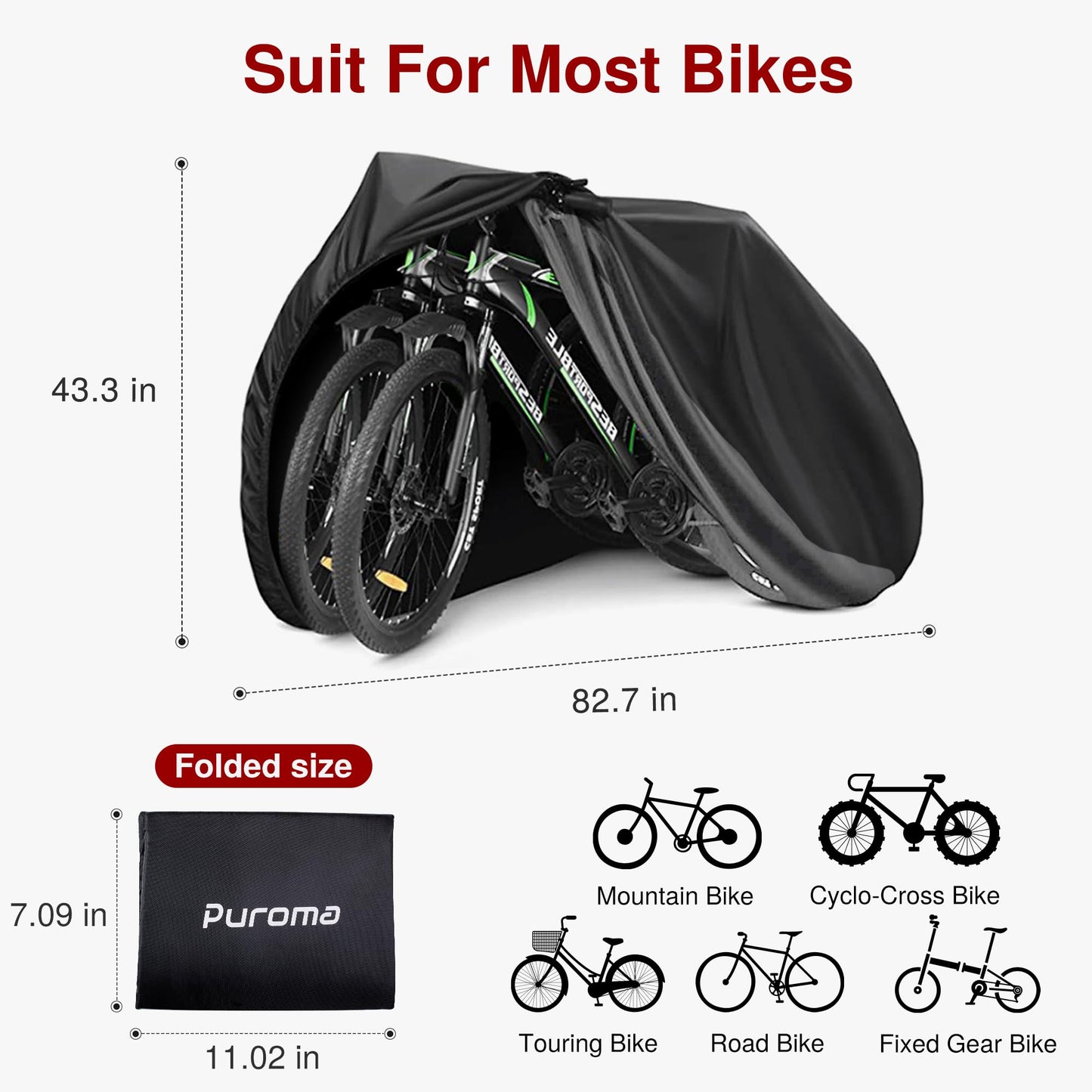 Puroma Bike Cover Outdoor Waterproof Bicycle Covers Rain Sun UV Dust Wind Proof with Lock Hole for Mountain Road Electric Bike