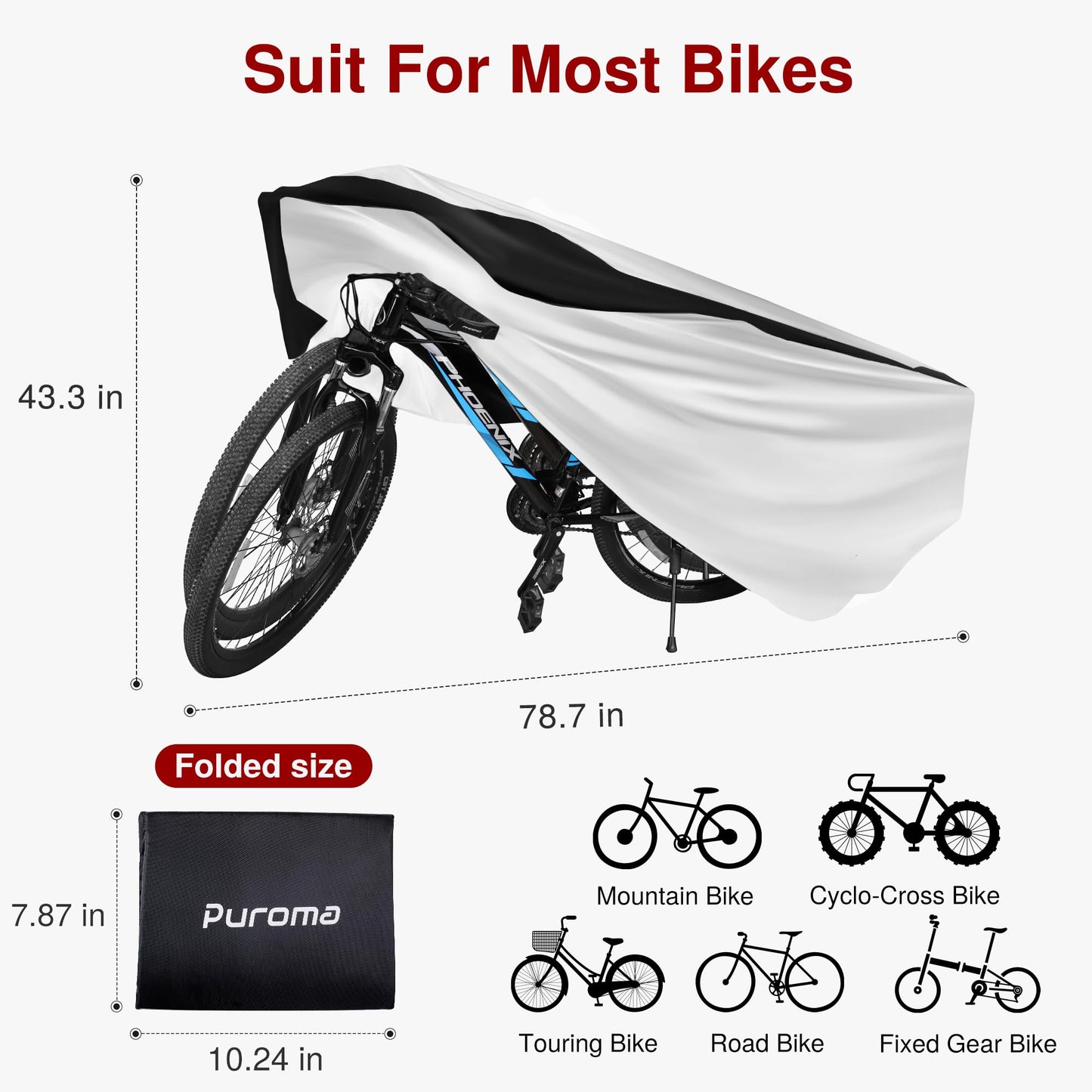 Puroma Bike Cover Outdoor Waterproof Bicycle Covers Rain Sun UV Dust Wind Proof with Lock Hole for Mountain Road Electric Bike