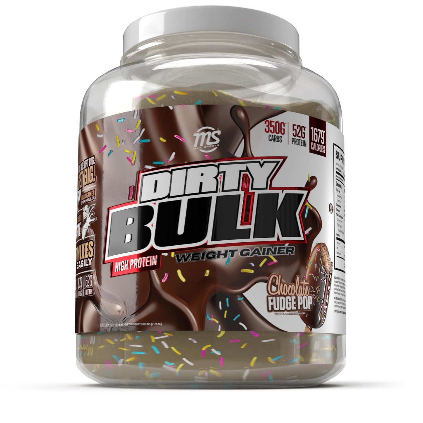 MAN Sports - Dirty Bulk: Chocolate Fudge Pop High Protein Weight Gainer Powder with 52g of Protein