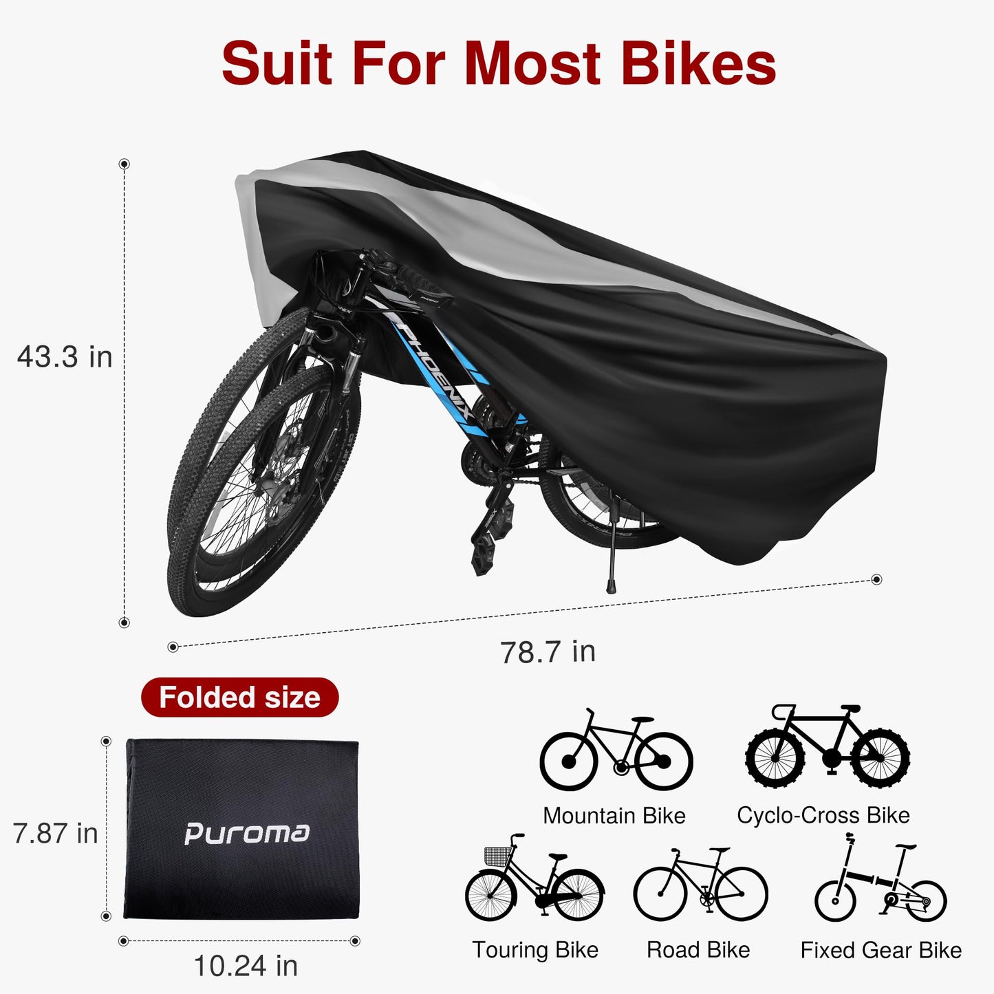 Puroma Bike Cover Outdoor Waterproof Bicycle Covers Rain Sun UV Dust Wind Proof with Lock Hole for Mountain Road Electric Bike