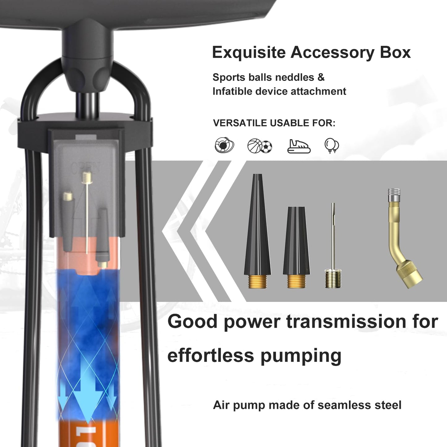 VIMILOLO Bike Pump, Air Bicycle Pump Inflator for Presta and Schrader Valve Tire Ball Bike Portable Pumps 160PSI & 11BAR